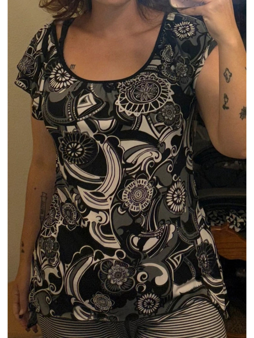 Black and White whimsy goth y2k Paisley Blouse